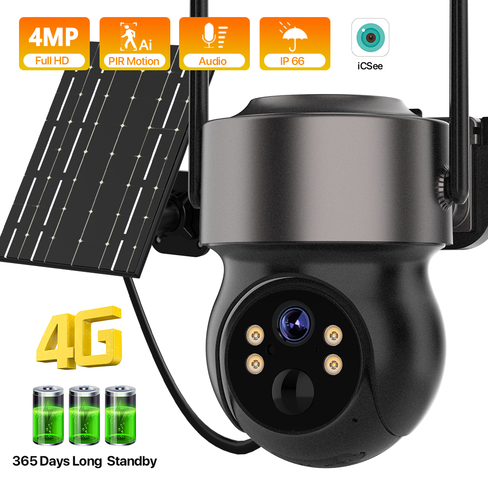 Panel Power Outdoor - 4MP 4G SIM ソーラーバッテリー駆動の屋外ワイヤレスセキュリティ、ソーラーパネル付き PIR 人感検知