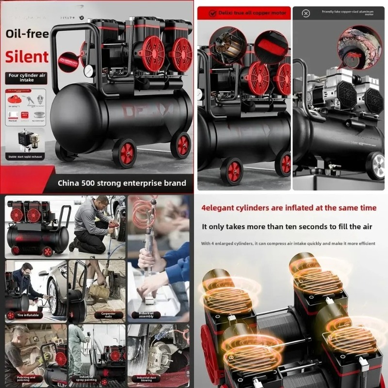 Air Compressor Portable - 220V ポータブルサイレントオイルフリー小型産業用エアコンプレッサーエアポンプミニ静音DIYワークショップ家庭用