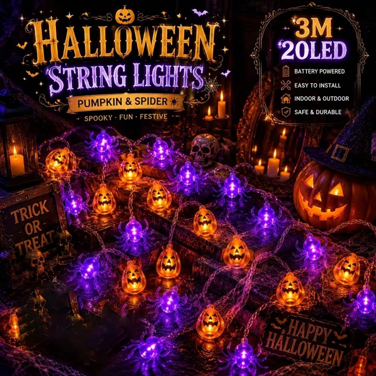 ハロウィン用パンプキン型LEDストリングライト1個（10/2 - Outdoor Power Jack のレビューと価格